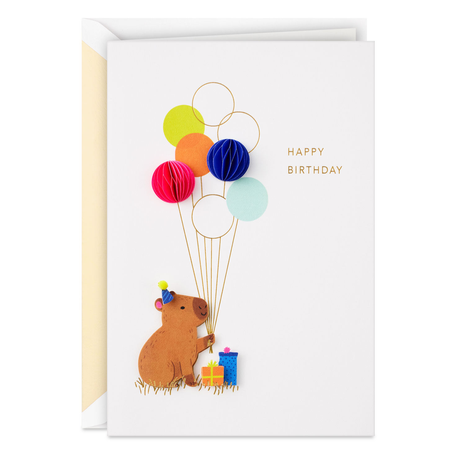 Capybara with Balloons Birthday Card for Kids