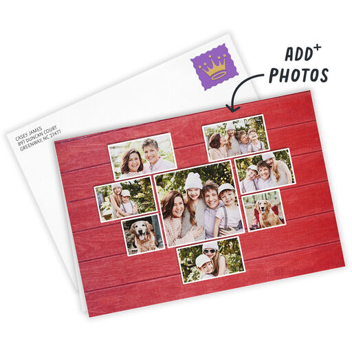 Rustic Heart Collage on Red Folded Photo Card, 