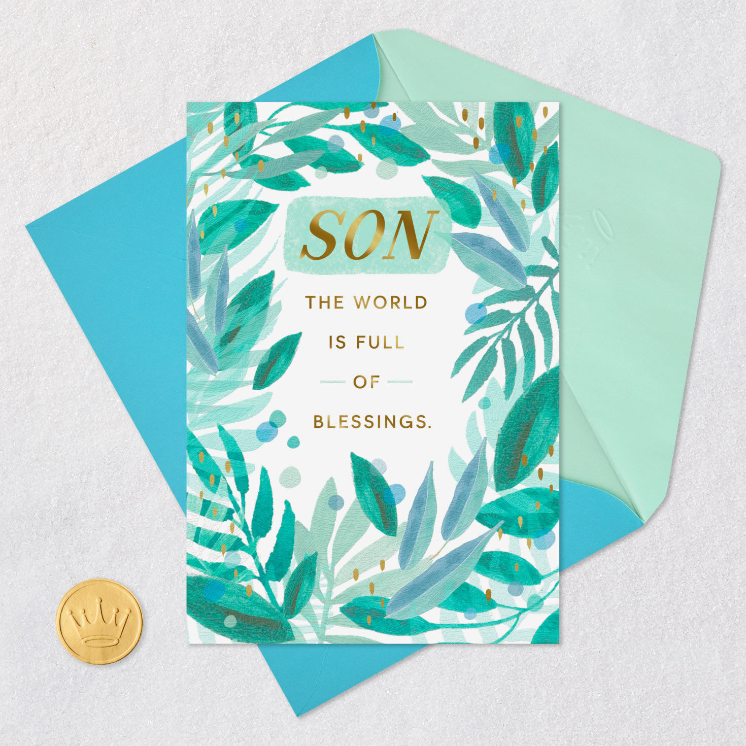 Painted Tropical Green Leaves Easter Card for Son Card Front with Envelope and Gold Seal image number 5