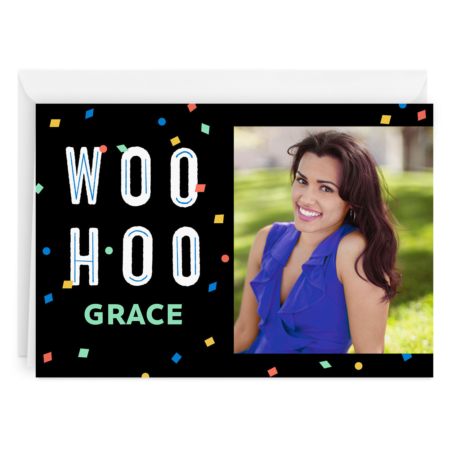 Personalized Woo Hoo Confetti Celebration Photo Card