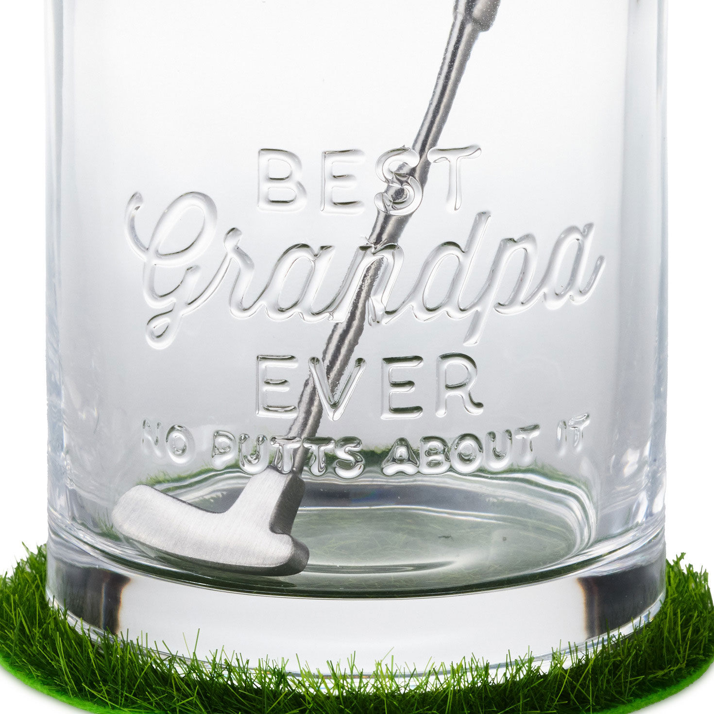 Golfer Grandpa Lowball Glass, Stirrer and Coaster upclose view image number 3