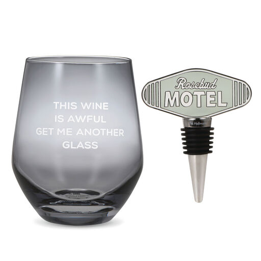 Schitt's Creek® Stemless Wine Glass and Bottle Stopper, Set of 2, 