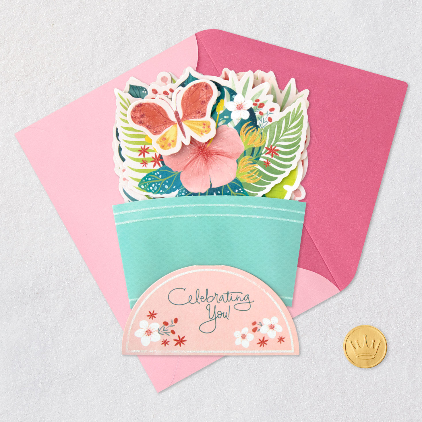 Tropical Flower Bouquet 3D Pop-Up Birthday Card, , large image number 5