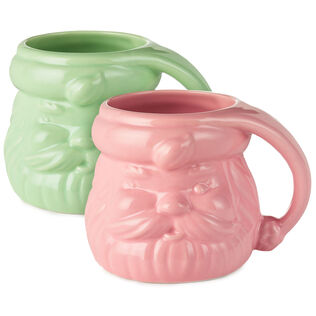 Pink and Green Santa Mugs Gift Set