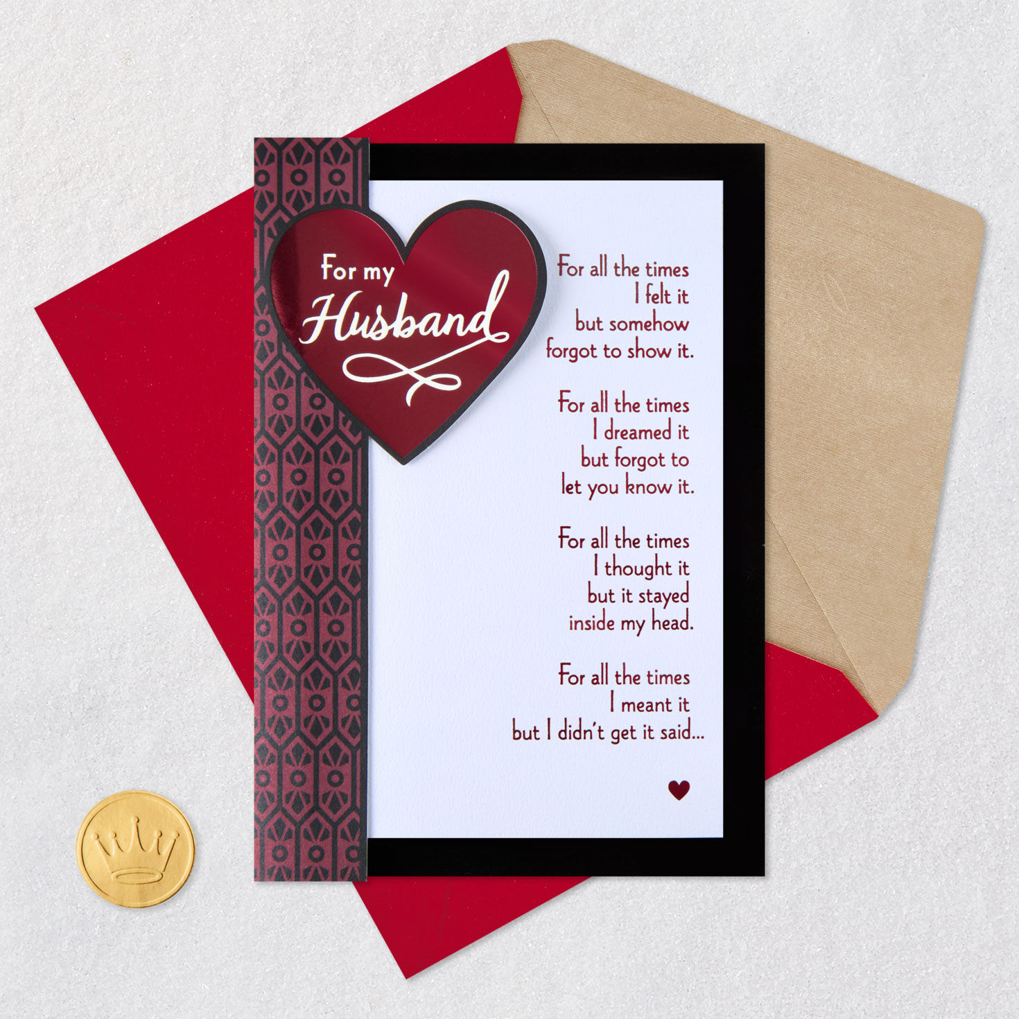 Red and Black Geometric Husband Valentines Day Card Card Front with Envelope and Gold Seal image number 6
