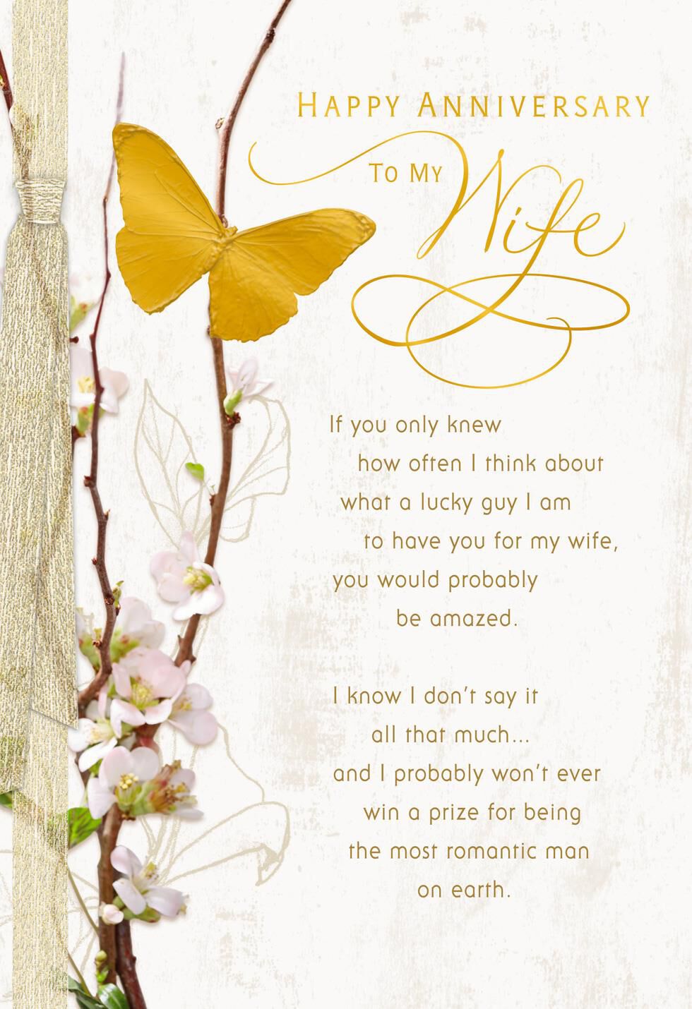 Gold Butterfly Anniversary Card for Wife