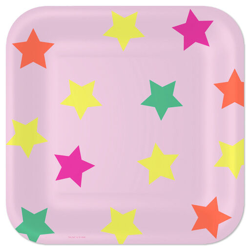 Colorful Stars on Pink Square Dinner Plates, Set of 8, 