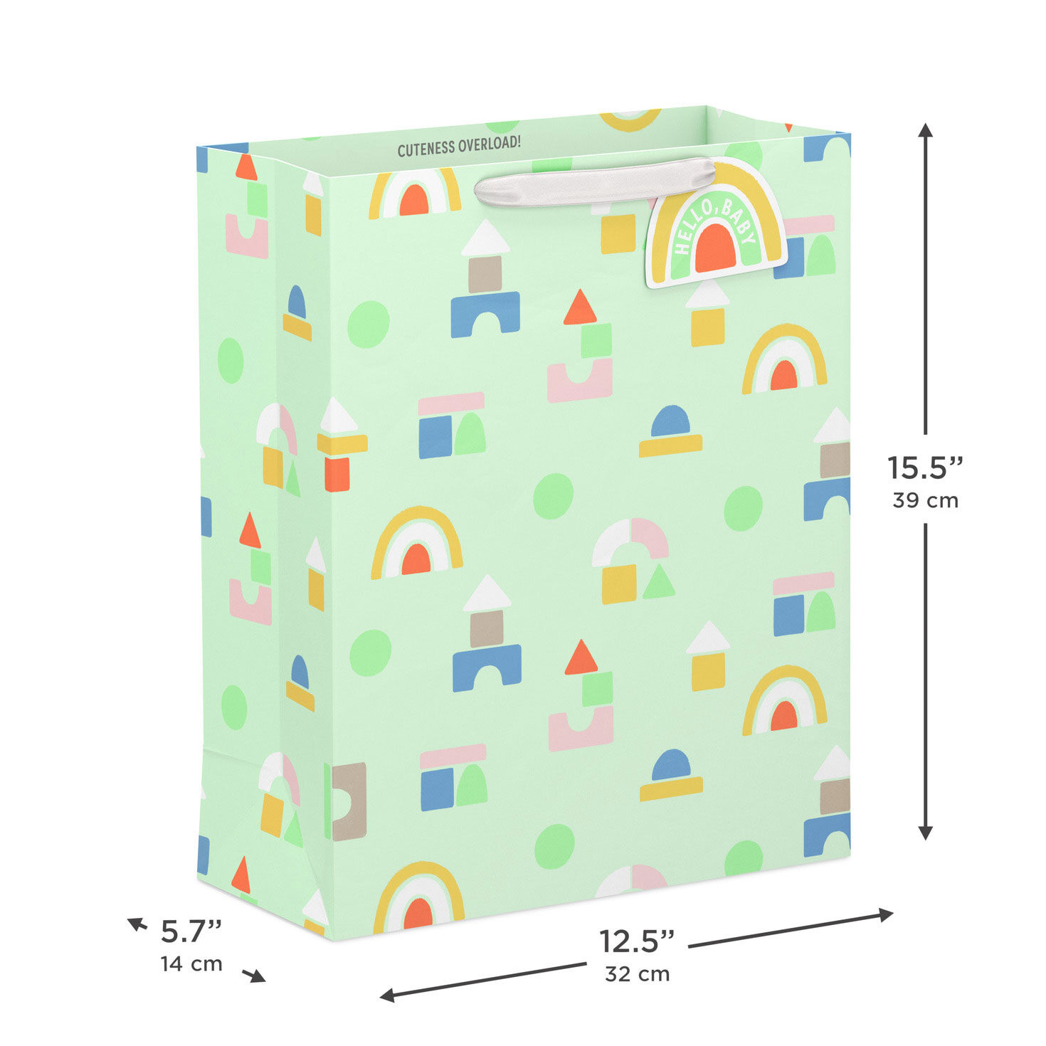 Colorful Blocks on Light Green Gift Bag for Baby measurement image number 3