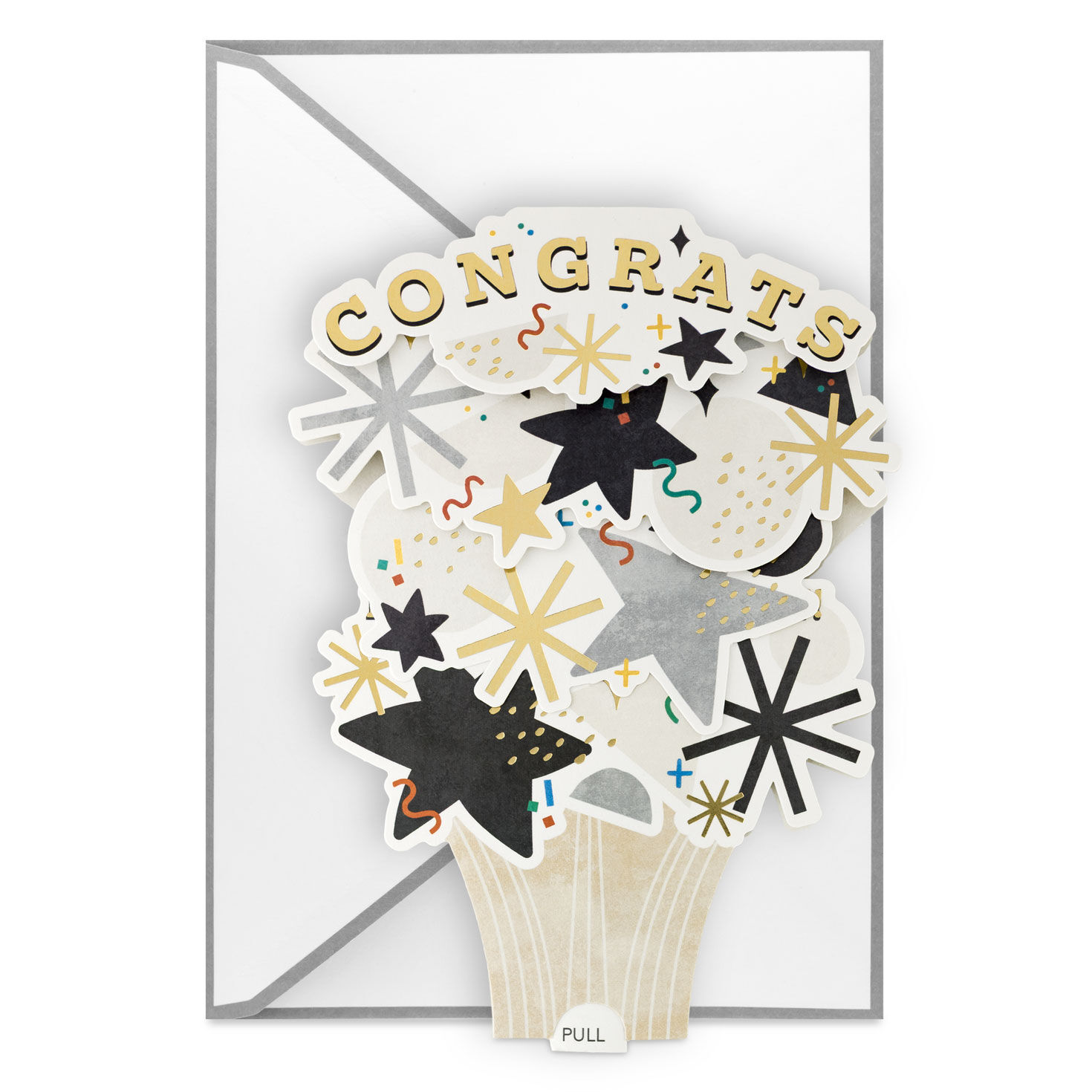 Confetti and Stars Bouquet Paper Craft Pop-Up Graduation Card With Motion