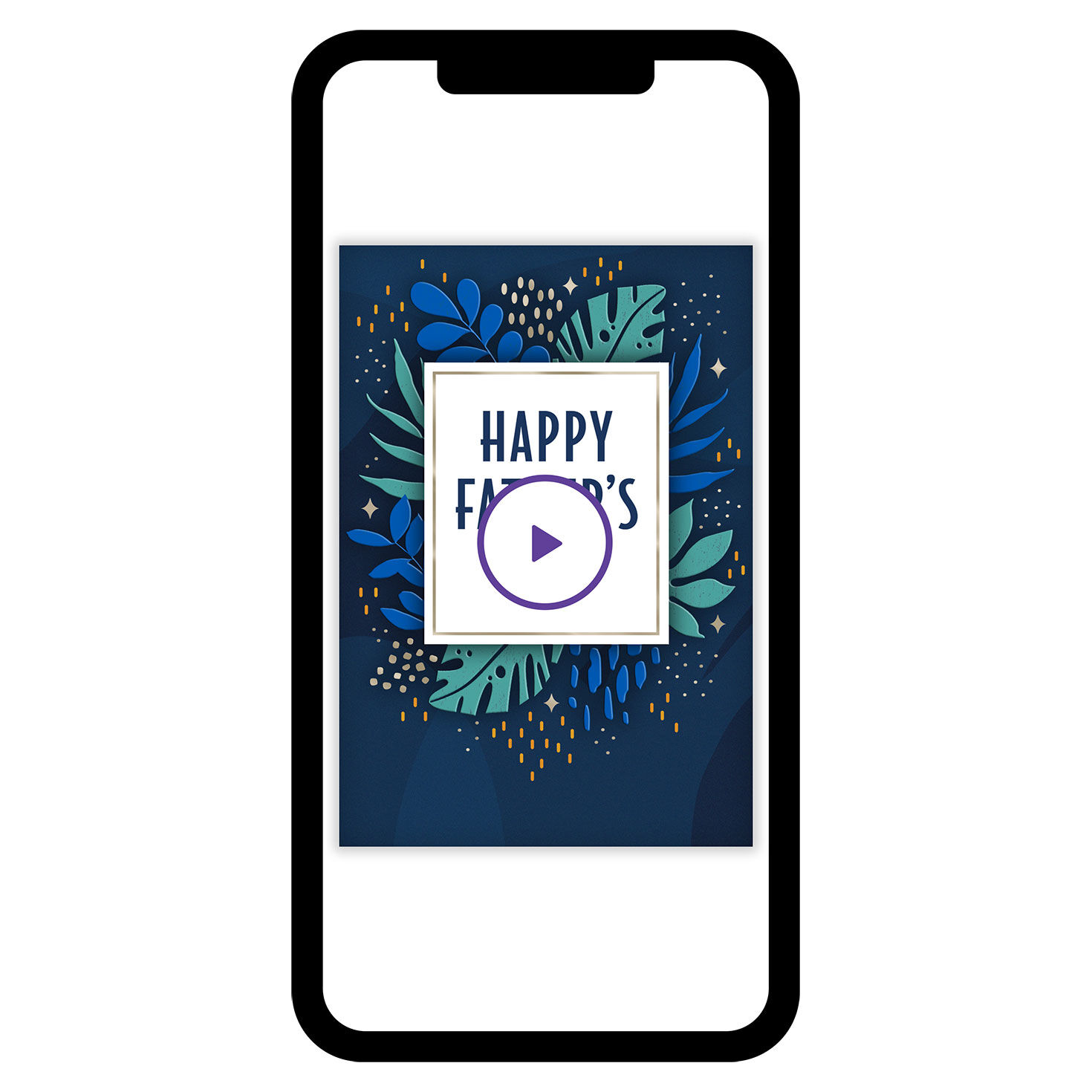 Blue Green Leaves Personalized Father's Day Card phone with card front image number 1