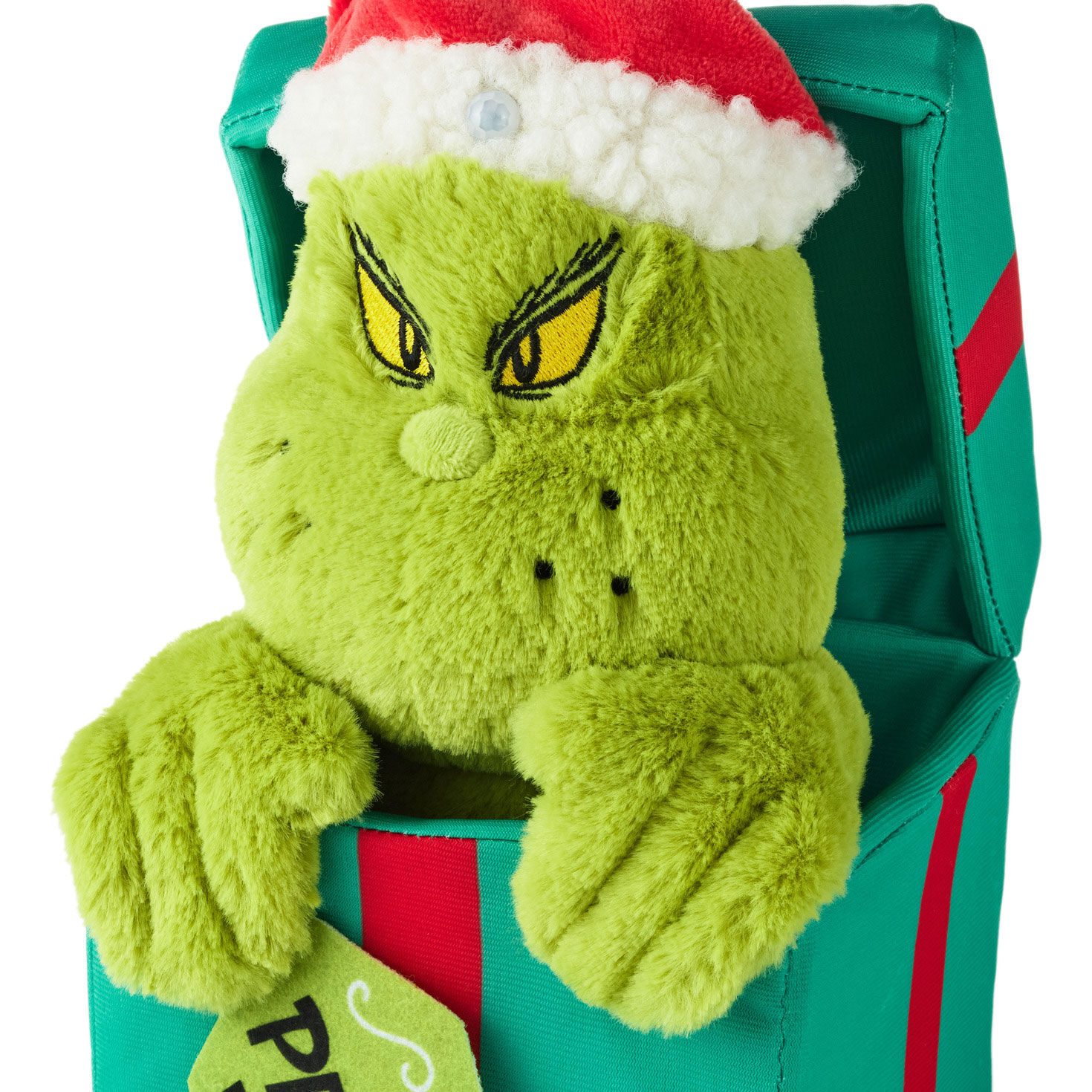 No Peeking Plush Grinch in Present upclose detail image number 4