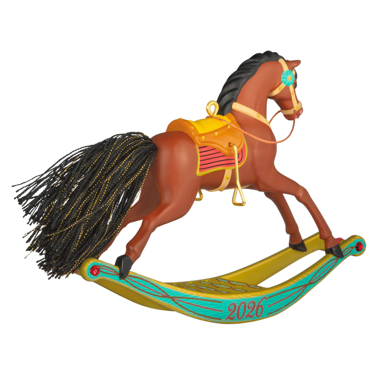 Brown Horse on Green Rocker Keepsake Ornament Back image number 6