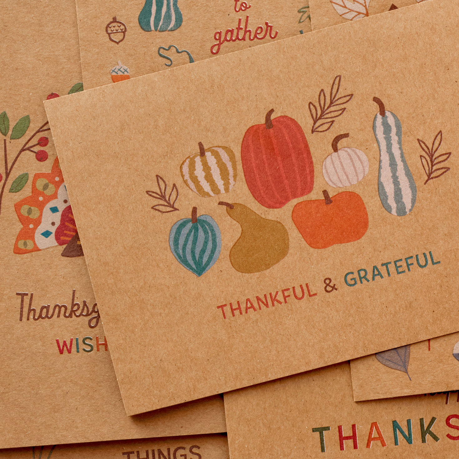 Fall Icons on Kraft Thanksgiving Notes Assortment upclose view  image number 2