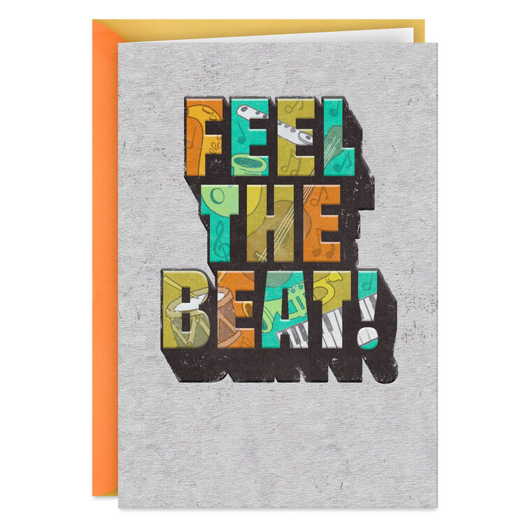 Feel the Beat Musical Icons Lettering Birthday Card for Kids