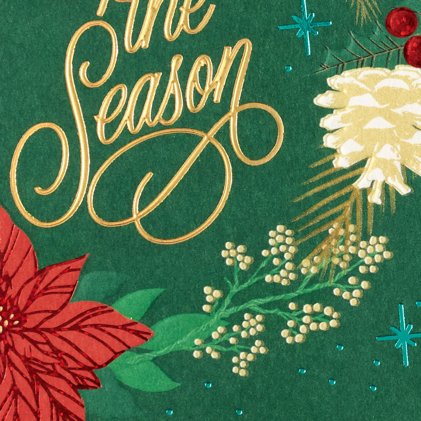 Poinsettia Wreath on Green Christmas Card Card Front Detail image number 5