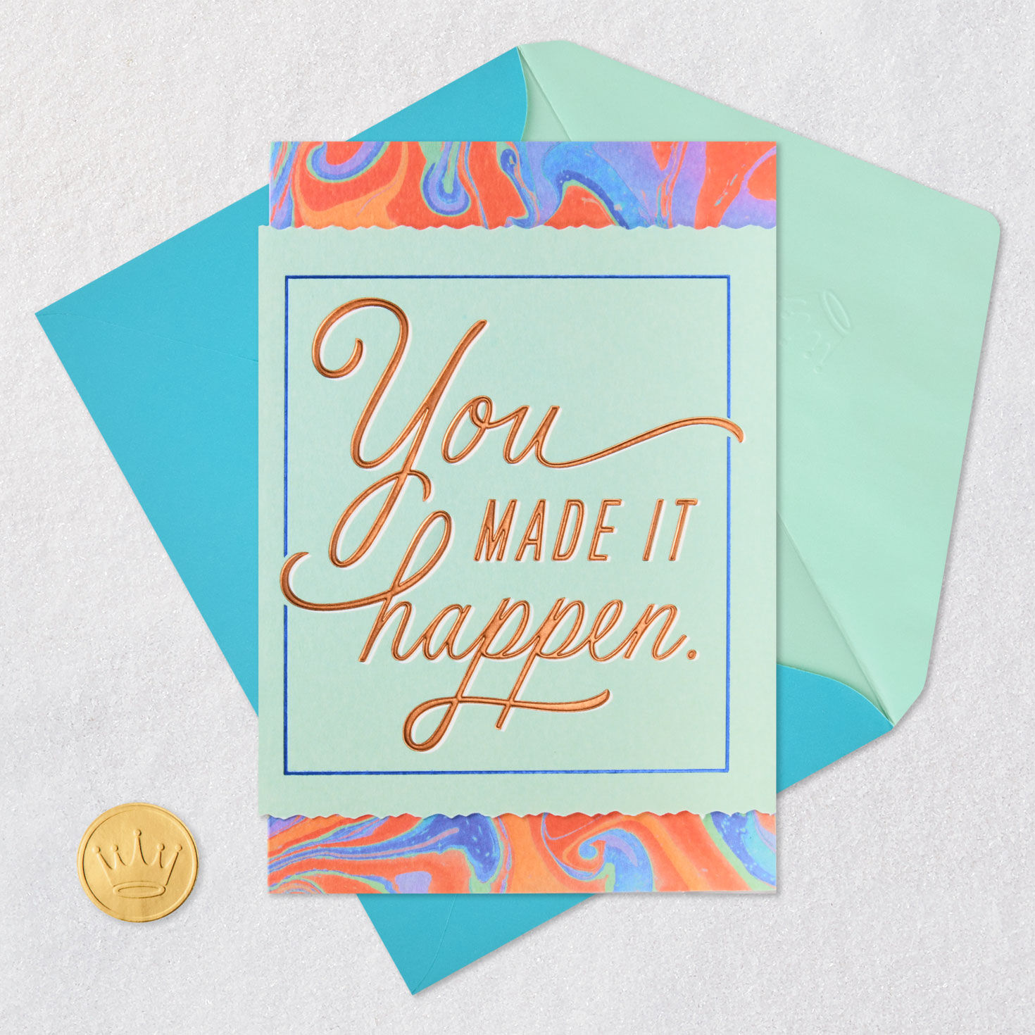 Colorful Marble Pattern Congratulations Card Card Front with Envelope and Gold Seal image number 6