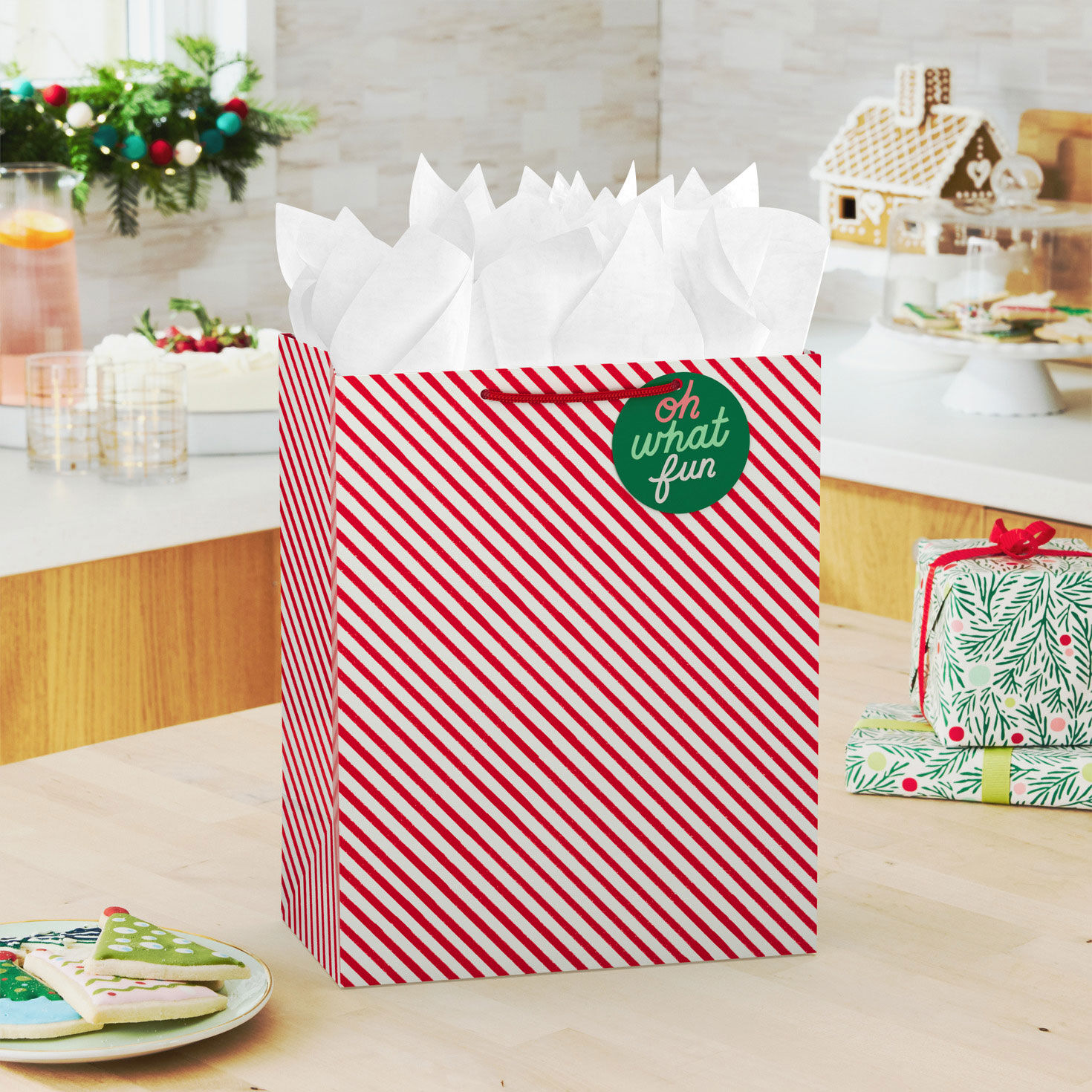 Candy Cane Stripes Christmas Gift Bag in use image number 2
