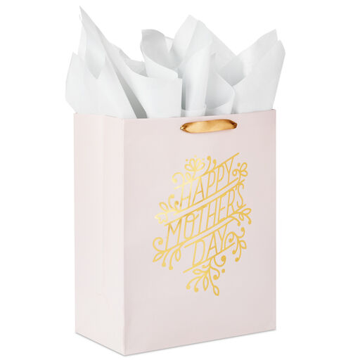 13" Pink and Gold Large Mother's Day Gift Bag With Tissue Paper, 