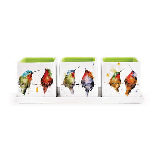 Demdaco Hummers on a Wire Ceramic Herb Planters, Set of 4, 