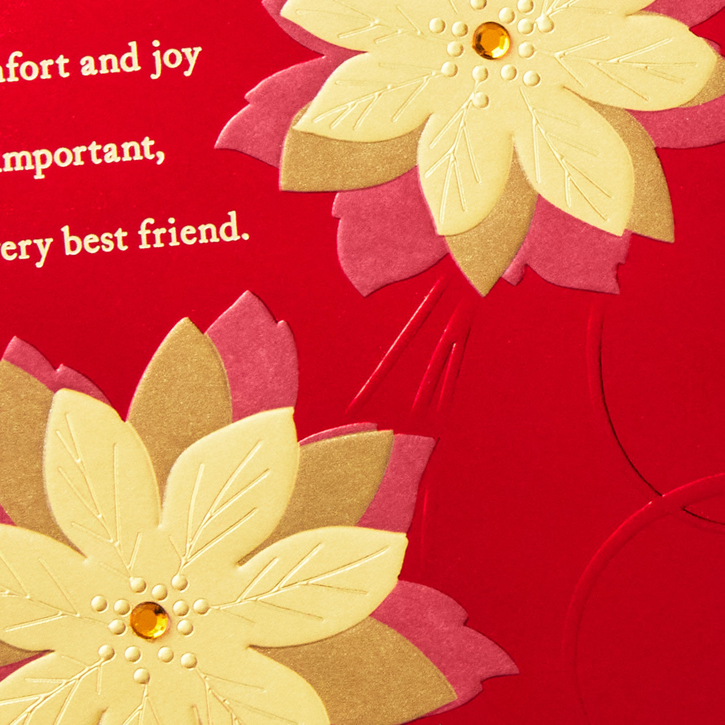Gold and Red Poinsettias Romantic Christmas Card Card Front Detail image number 6