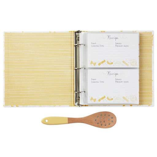 Pasta Recipe Organizer Book With Wooden Strainer Spoon, 
