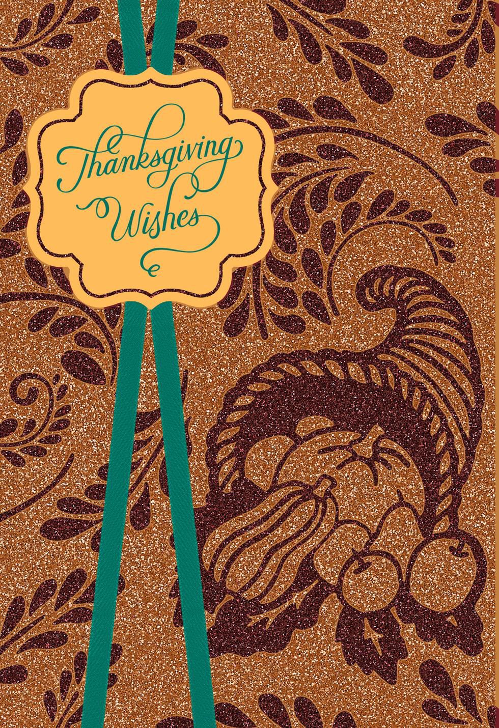 Glittery Cornucopia of Wishes Thanksgiving Card