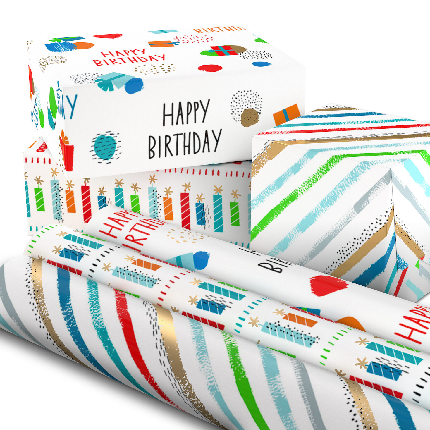 Assorted Colorful Birthday Wrapping Paper 3-Pack, 60 sq. ft., , large image number 2
