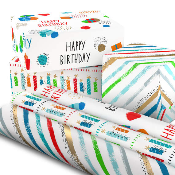 Assorted Colorful Birthday Wrapping Paper 3-Pack, 60 sq. ft., , large image number 2