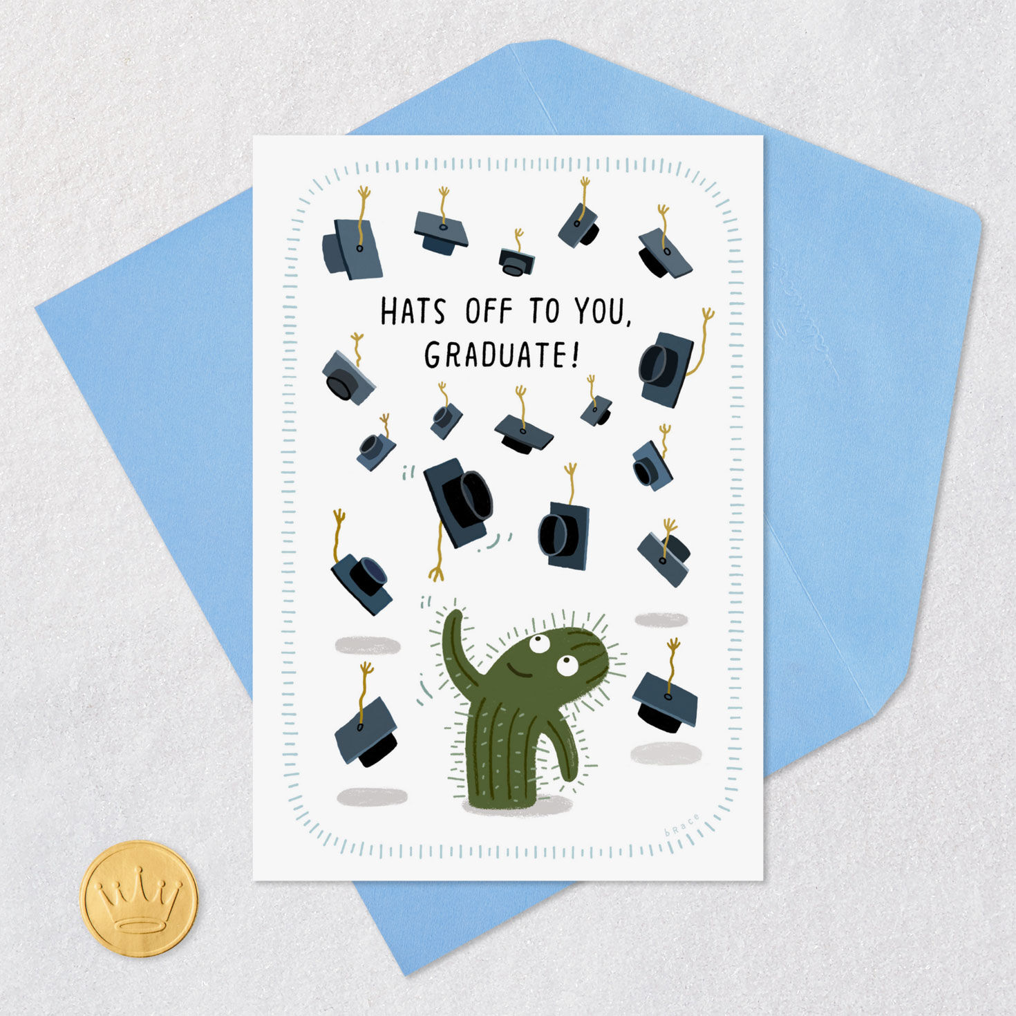 Cactus with Grad Caps Funny Graduation Card Card Front with Envelope and Gold Seal image number 5