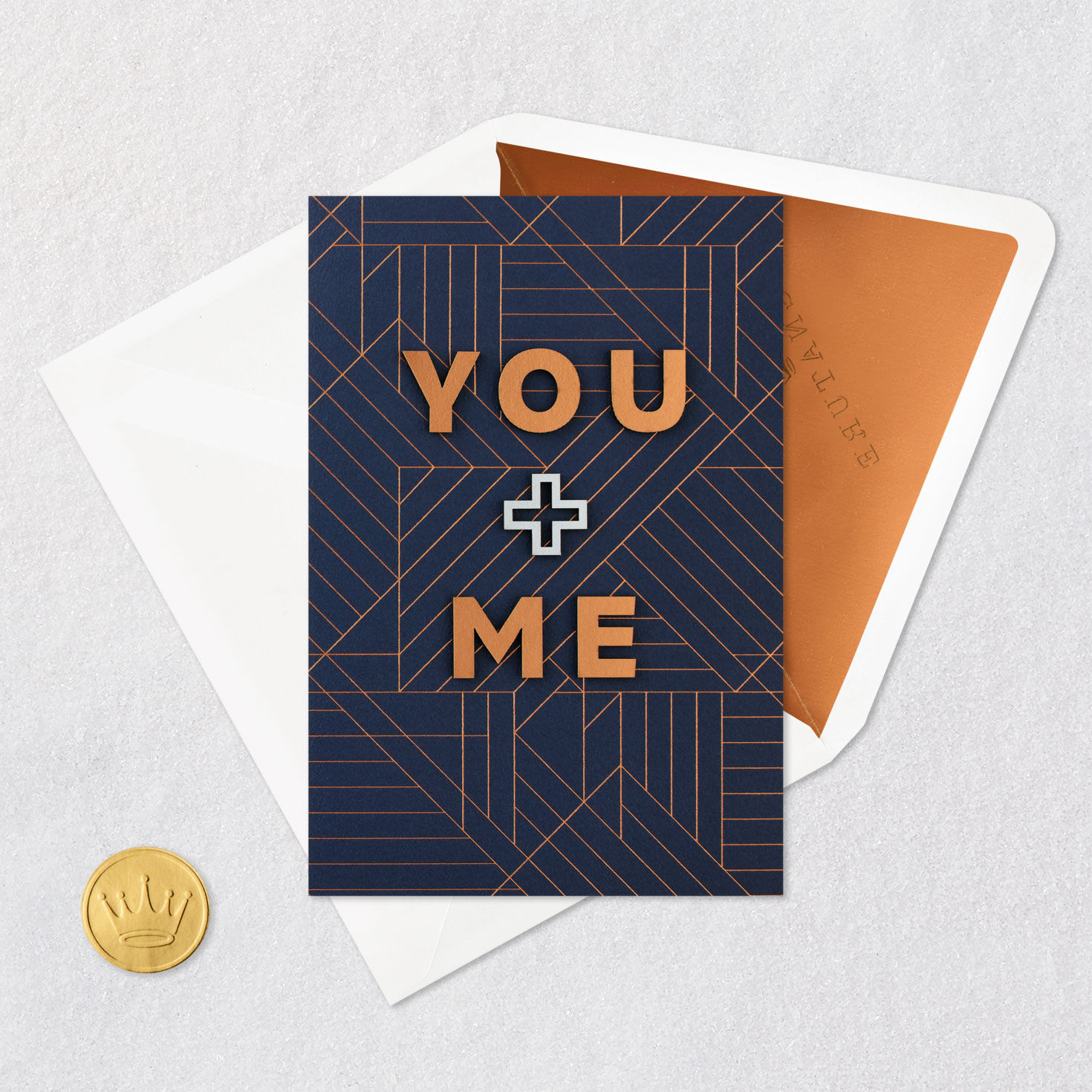 Navy Blue and Coper Geometric Love Card Card Front with Envelope and Gold Seal image number 5