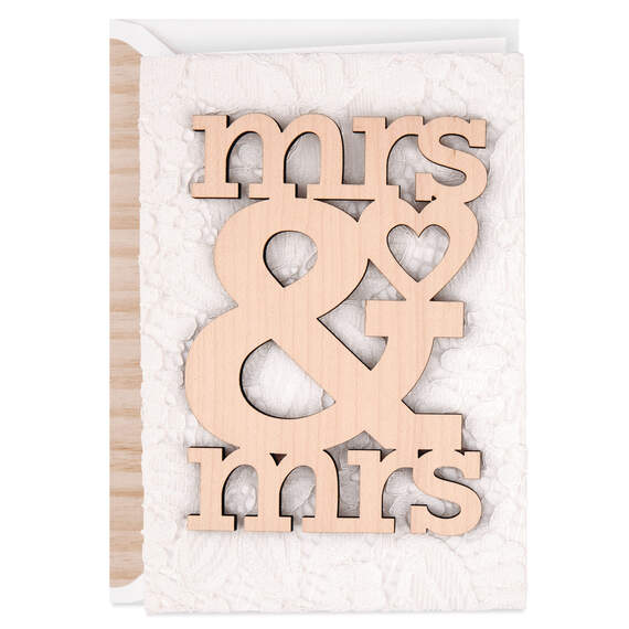 Mrs. & Mrs. Wood and Lace Wedding Card for Two Brides
