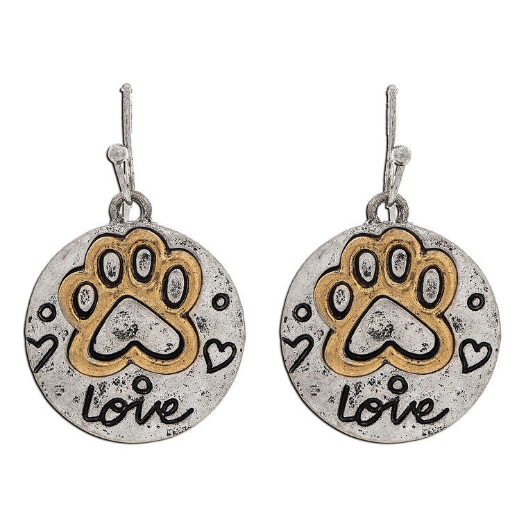 Rain Jewelry Paw Print Mixed Metal Earrings