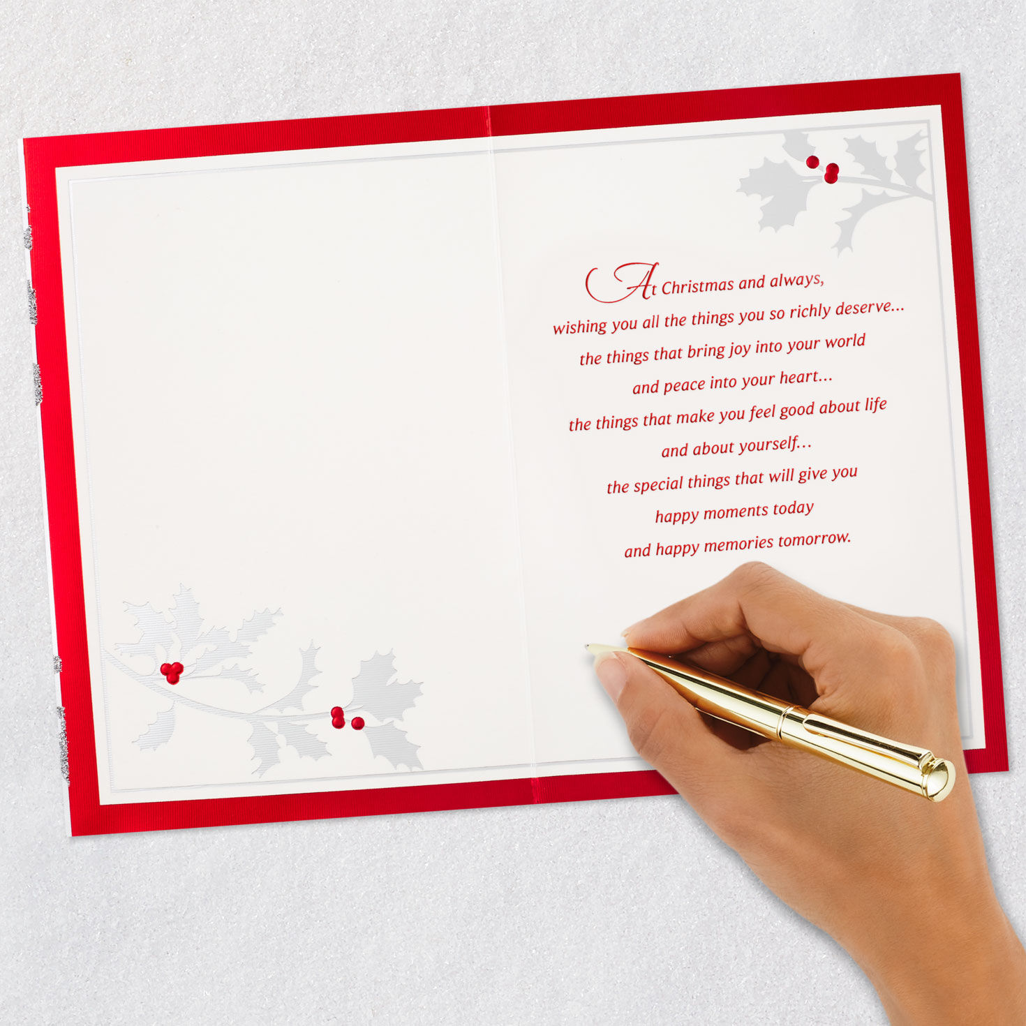 Red Cardinal with Silver Holly Christmas Card for Son Signing card image number 6