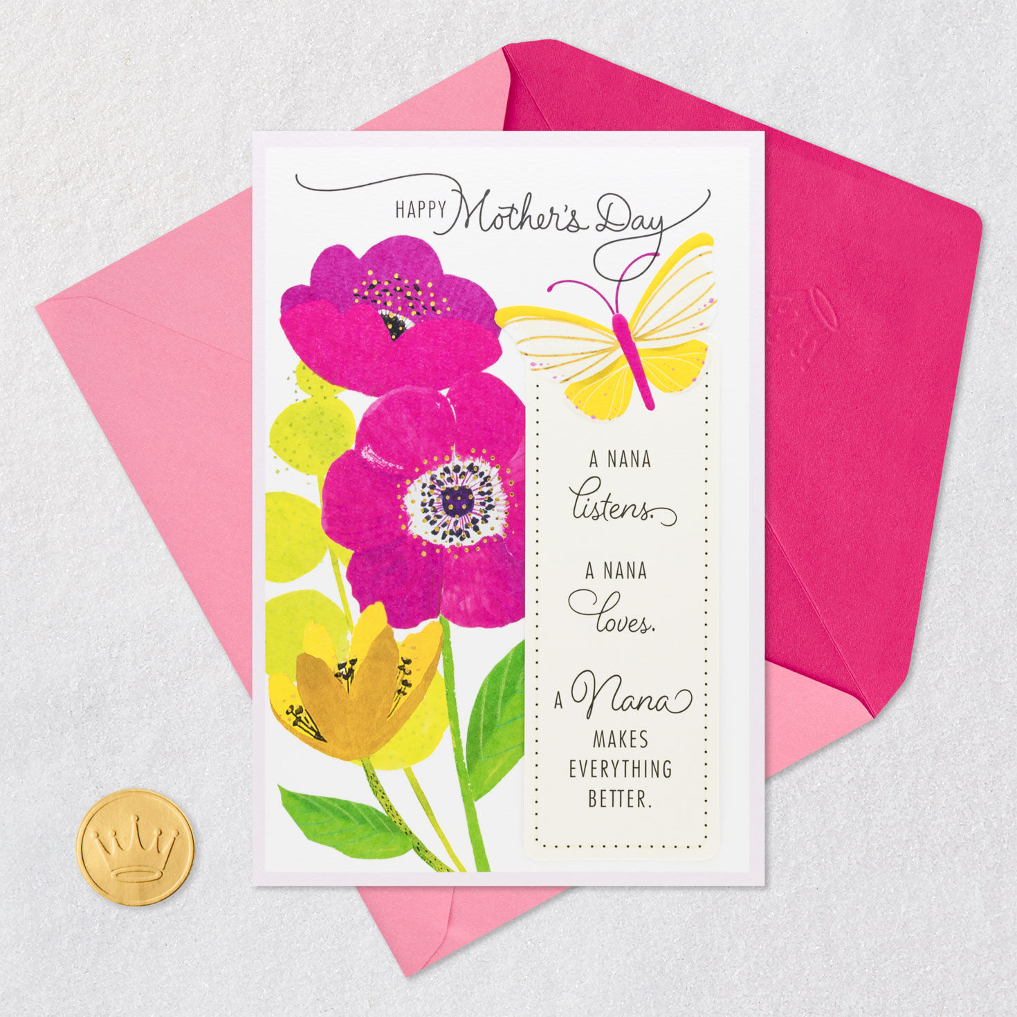 Yellow Butterfly Bookmark Mother's Day Card for Nana Card Front with Envelope and Gold Seal image number 6