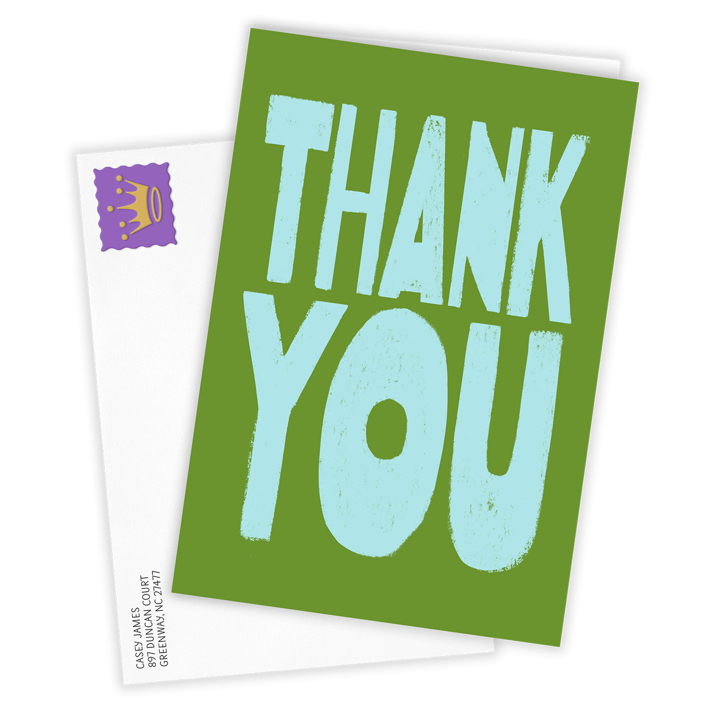 Blue Lettering on Green Custom Thank-You Card, , large image number 2