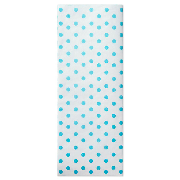 Aqua Blue Polka Dots on White Tissue Paper, 6 sheets, Aqua on White, large image number 1