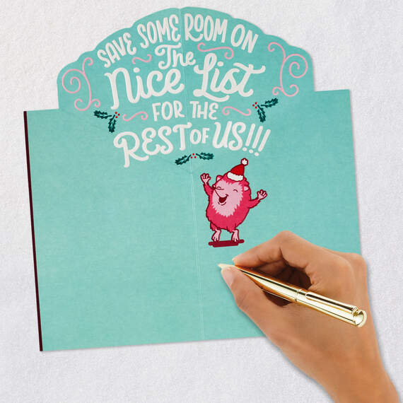 Save Some Room on the Nice List Funny Pop-Up Christmas Card for Sister, , large image number 6