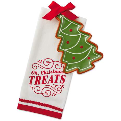 Christmas Tree Tea Towel and Appetizer Plate, Set of 2, , large