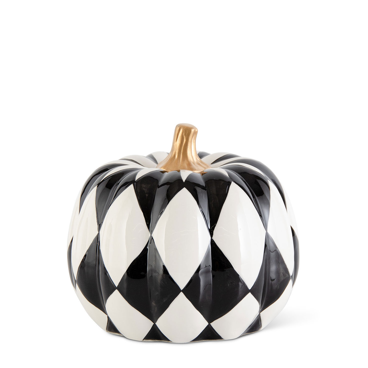 K&K Interiors Black and White Harlequin Ceramic Pumpkin Decoration, 7"
