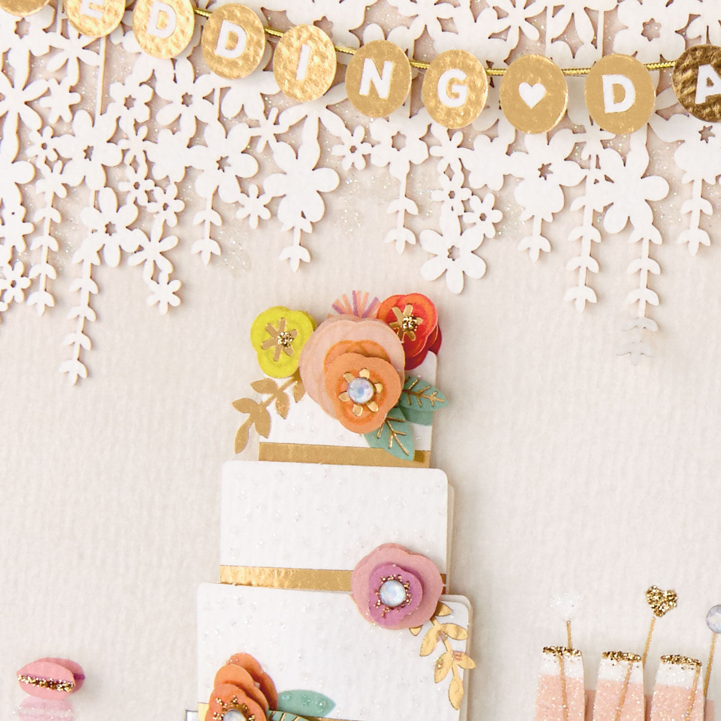 Gold Banner with Wedding Cake Congratulations Card Card Front Detail image number 4