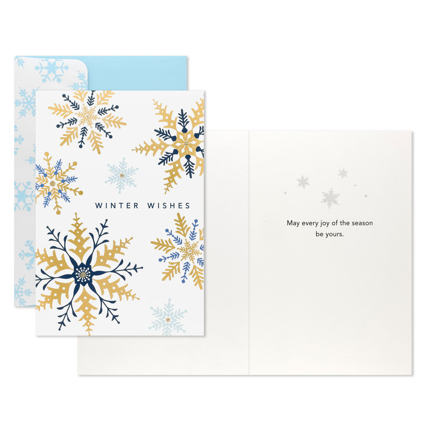 Blue and Gold Snowflakes Boxed Christmas Cards Card Front with Sentiment image number 3