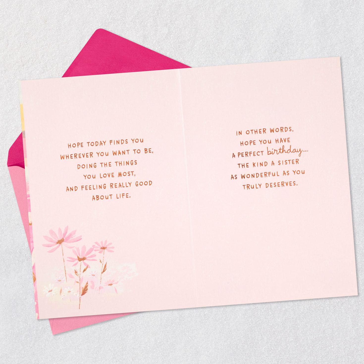 Woman in Sunset Landscape Sister Birthday Card Open card with envelope image number 4