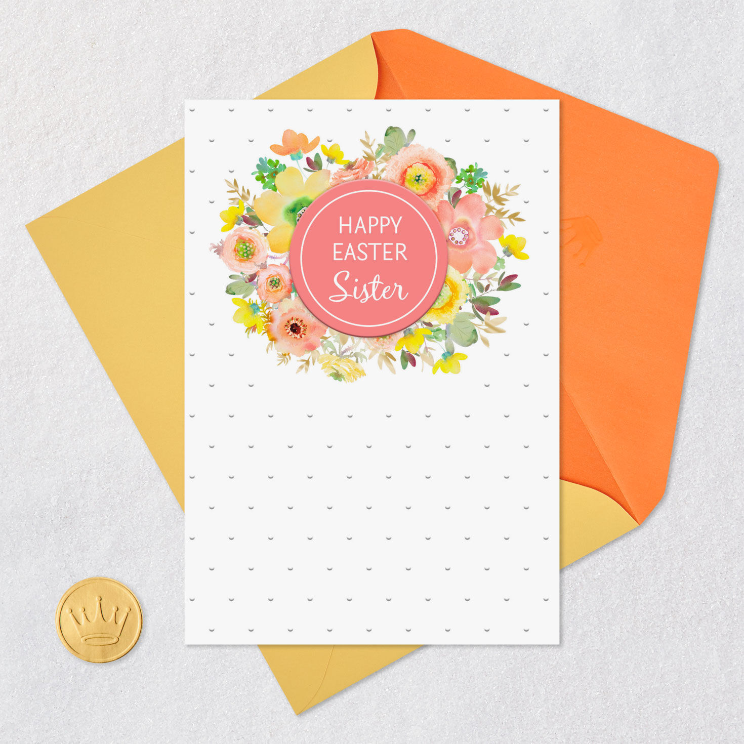 Peach and Yellow Flowers Easter Card for Sister Card Front with Envelope and Gold Seal image number 6