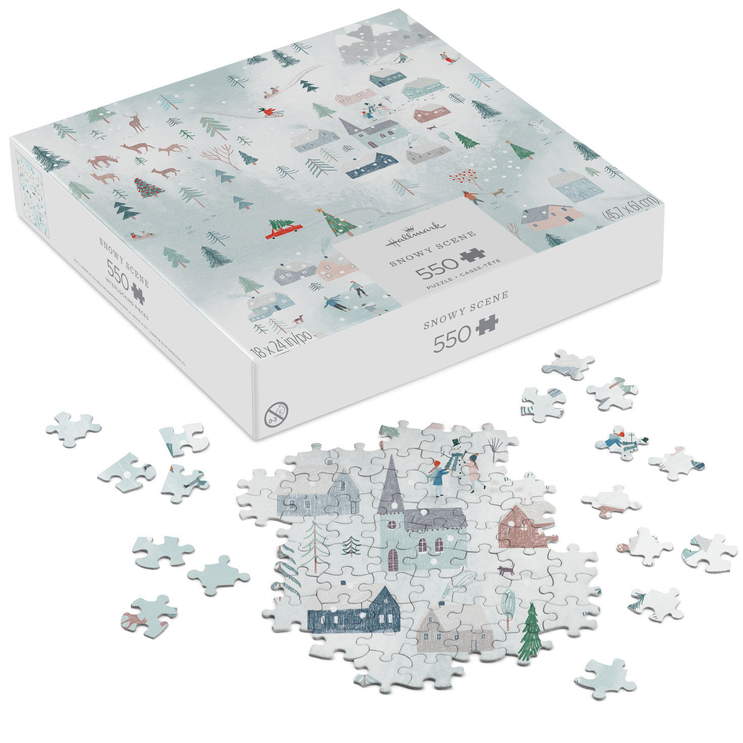 Illustrated Snowy Landscape Jigsaw Puzzle package front with partial puzzle image number 2