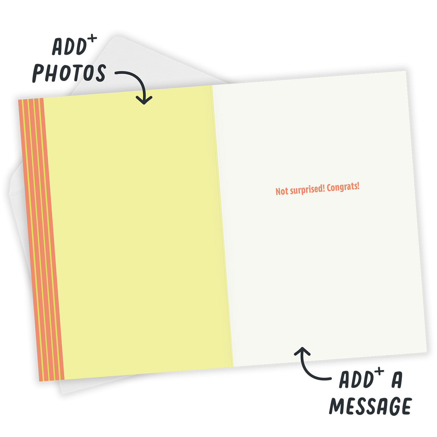 Lettering on Orange Personalized Congrats Card Open Card with Envelope indicating personalization image number 3