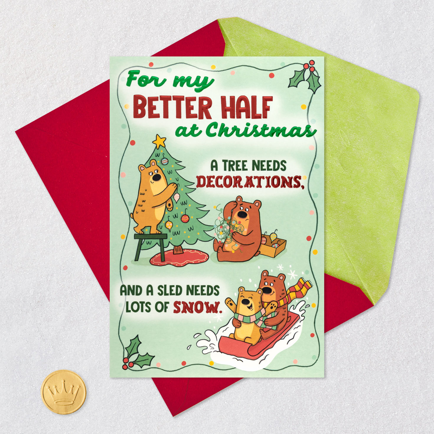 Bear Couple Pop-Up Christmas Card for Better Half Card Front with Envelope and Gold Seal image number 7