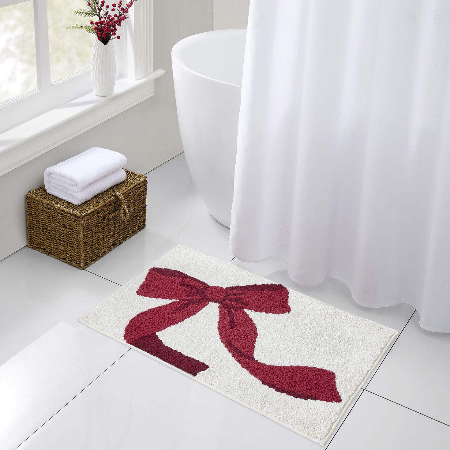 Hallmark Holiday Bow Bath Rug - 20x30 in use image number 5