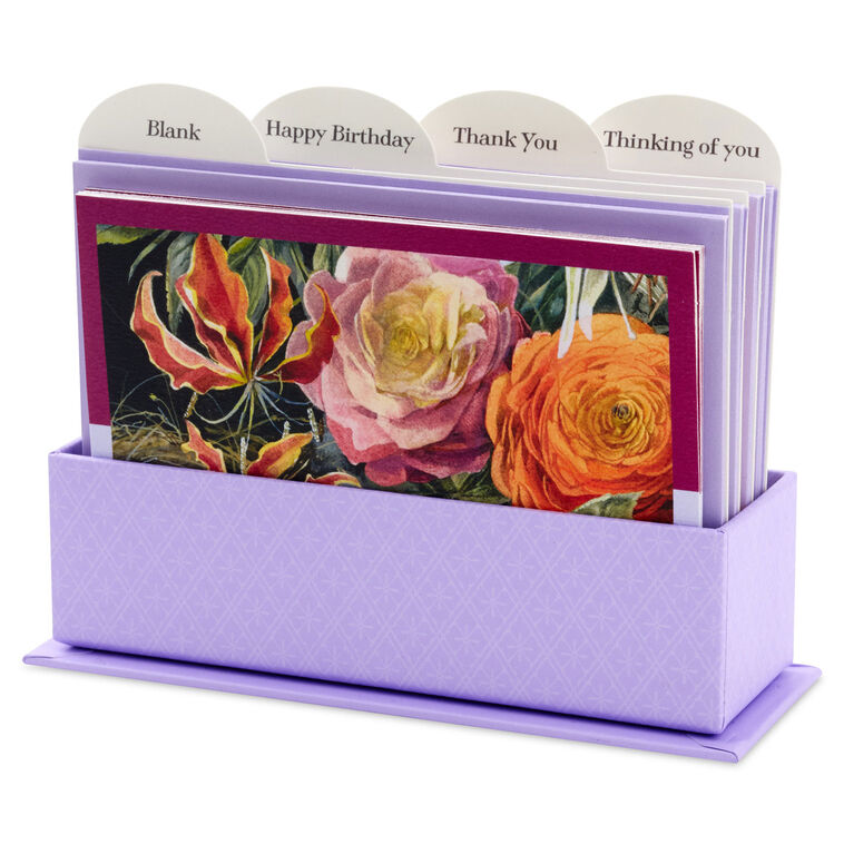 Marjolein Bastin Botanical Watercolors Assorted Blank Multi-Occasion Note Cards in Caddy, Pack of 24