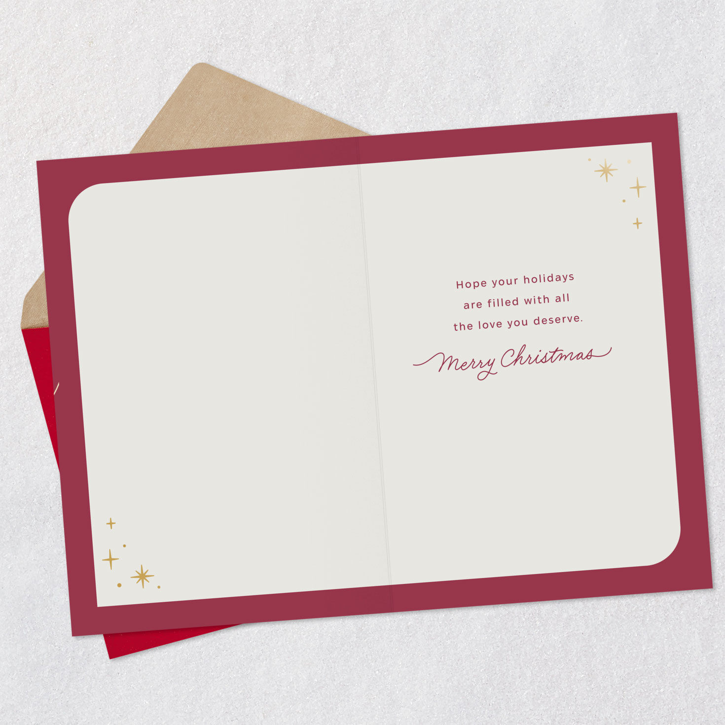 Gold Botanical Stocking on Mauve Christmas Card for Niece Open card with envelope image number 3