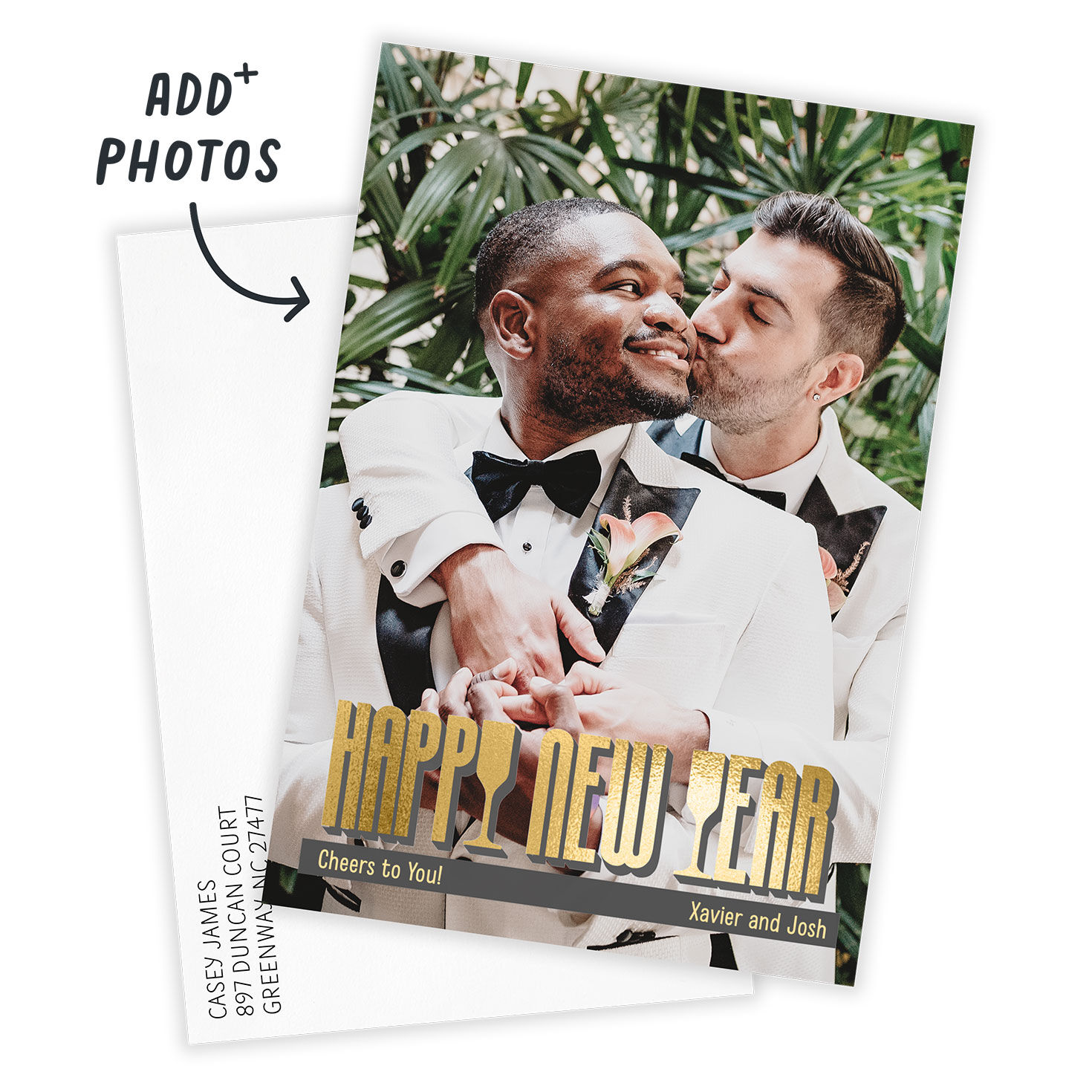 Gold Letters Personalized New Year Photo Card Card Front indicating personalization image number 2